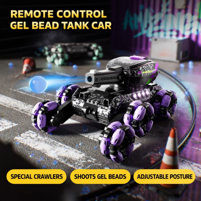 Tanc RC cu telecomandă 2.4G, control gesturi, lansare gloanțe de apă, rotire 360°, 6 roți motoare, efecte luminoase și sonore, acumulator [4]