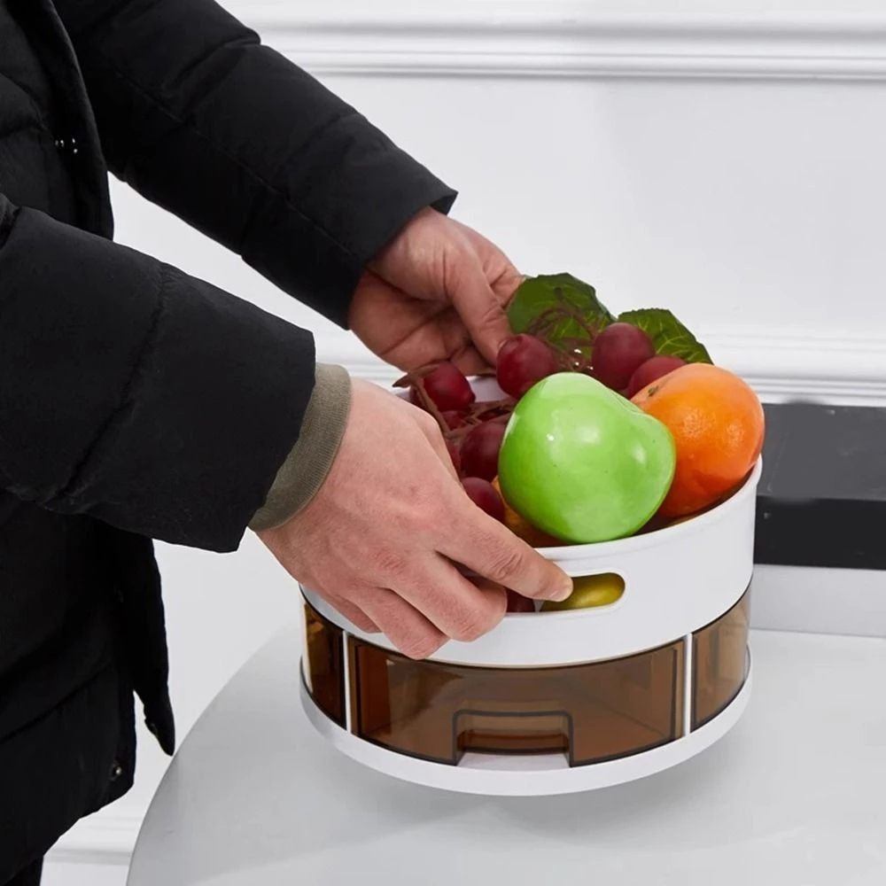 Tavă Rotativă 360° cu 2 Niveluri - Organizator pentru Fructe și Condimente, Antiderapantă, Plastic Durabil, pentru Bucătărie [6]