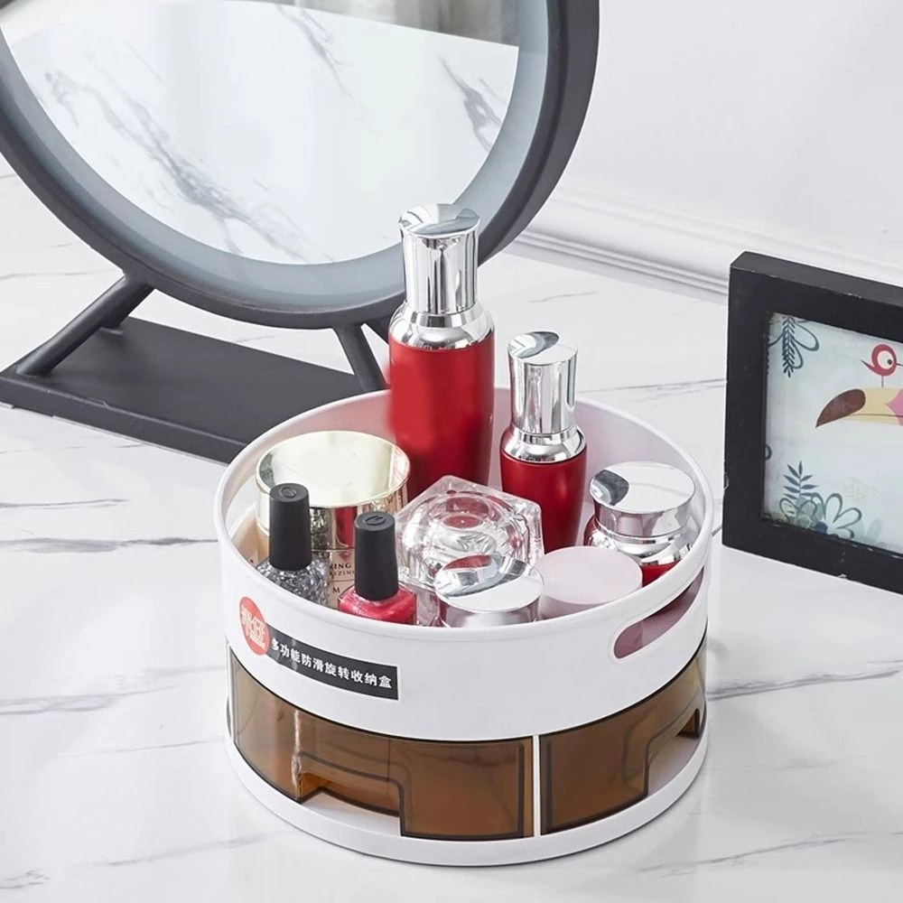 Tavă Rotativă 360° cu 2 Niveluri - Organizator pentru Fructe și Condimente, Antiderapantă, Plastic Durabil, pentru Bucătărie [3]