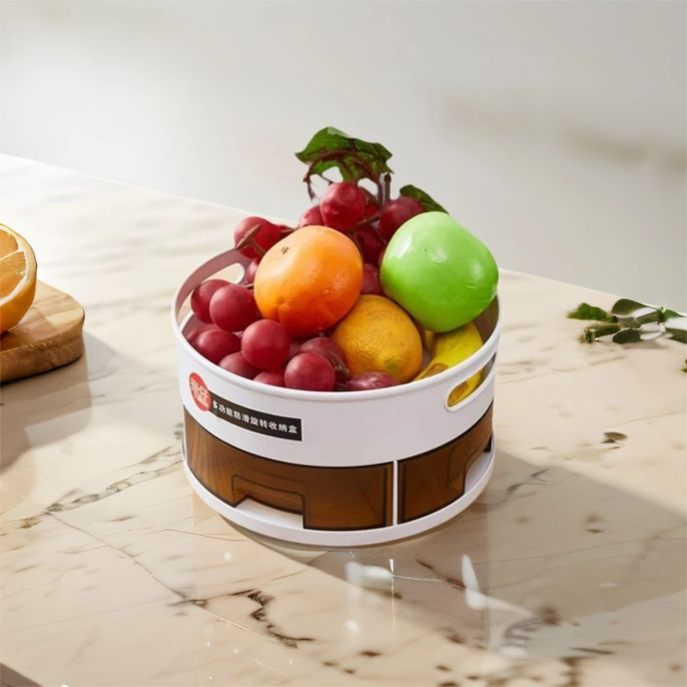 Tavă Rotativă 360° cu 2 Niveluri - Organizator pentru Fructe și Condimente, Antiderapantă, Plastic Durabil, pentru Bucătărie [7]