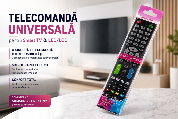 Telecomandă Universală Strong RM-014S+ Smart, Compatibilă LCD/LED TV, Coduri Multiple, Funcționează cu 3xAAA [2]
