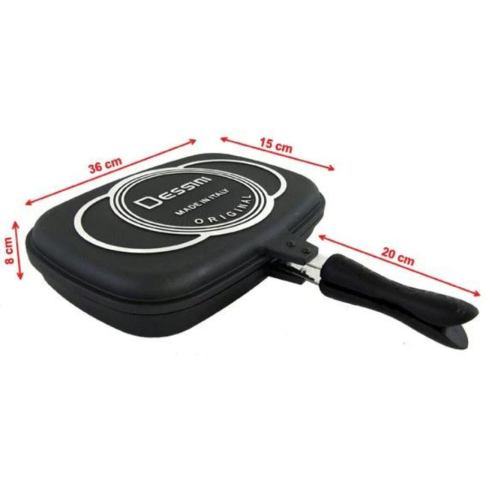 Tigaie Dublă Antiaderentă 36 cm, Aluminiu Turnat pentru Menținerea Optimă a Căldurii, Interior Marmorat, Închidere Magnetică Anti-Scurgere, Design Practic pentru Gătire Uniformă [3]