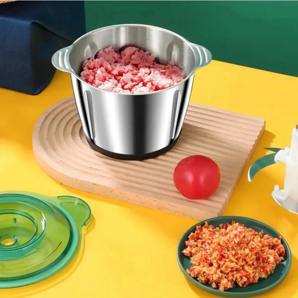 Tocator electric 3L pentru carne si legume, 1000 W, 4 lame din otel inoxidabil de inalta calitate, Recipient din Inox, Argintiu [8]