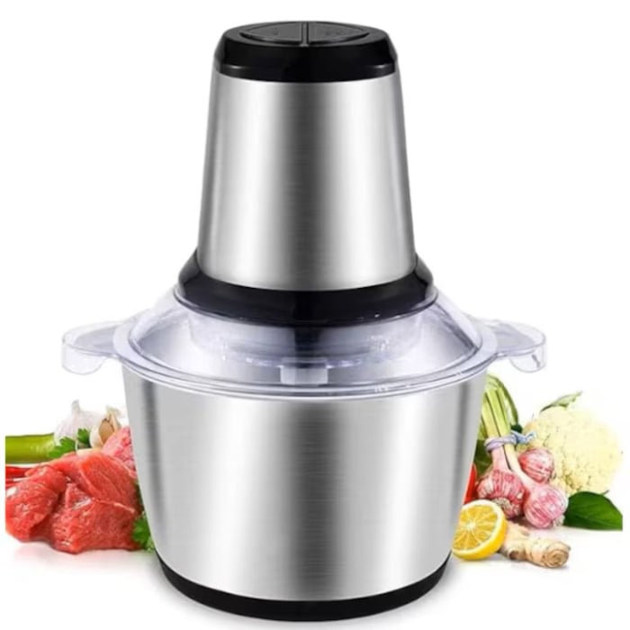 Tocator electric 3L pentru carne si legume, 1000 W, 4 lame din otel inoxidabil de inalta calitate, Recipient din Inox, Argintiu [2]