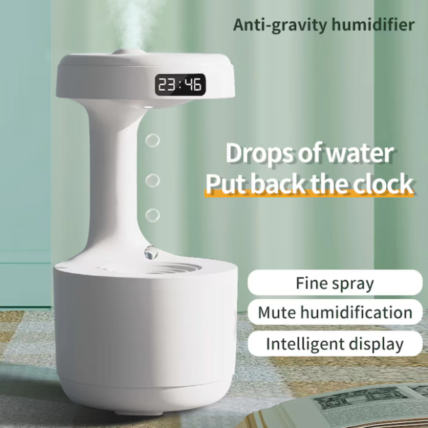 Umidificator Anti-Gravity Ultrasunete 800ml cu LED - Funcție Anti-Dry, Lumină Ambient și Display Inteligent, Alb/Verde [4]