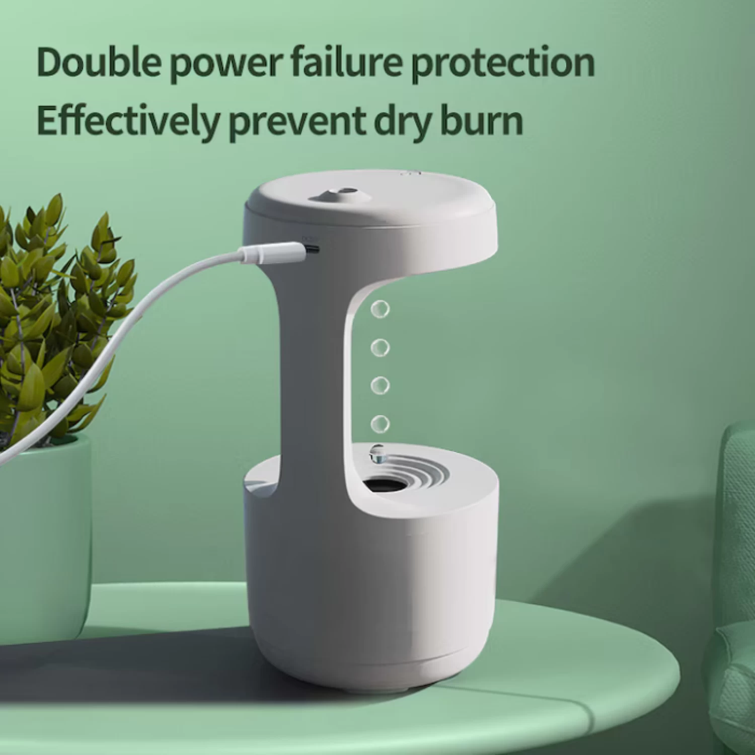 Umidificator Anti-Gravity Ultrasunete 800ml cu LED - Funcție Anti-Dry, Lumină Ambient și Display Inteligent, Alb/Verde [10]