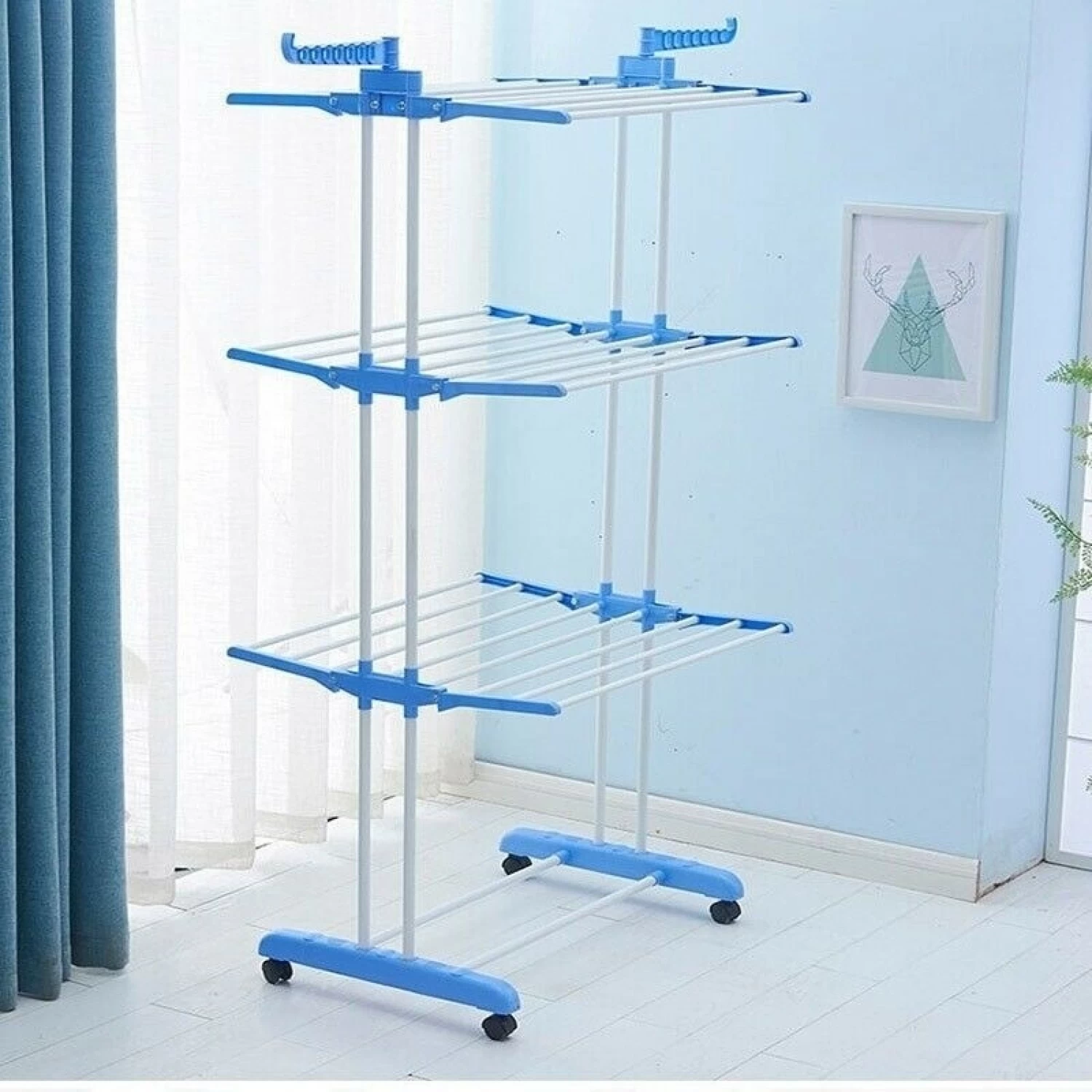 Uscător de Rufe Vertical, Pliabil și cu Roți, Capacitate 50 kg, 3 Niveluri de Uscare, Design Compact, alb/Albastru [20]