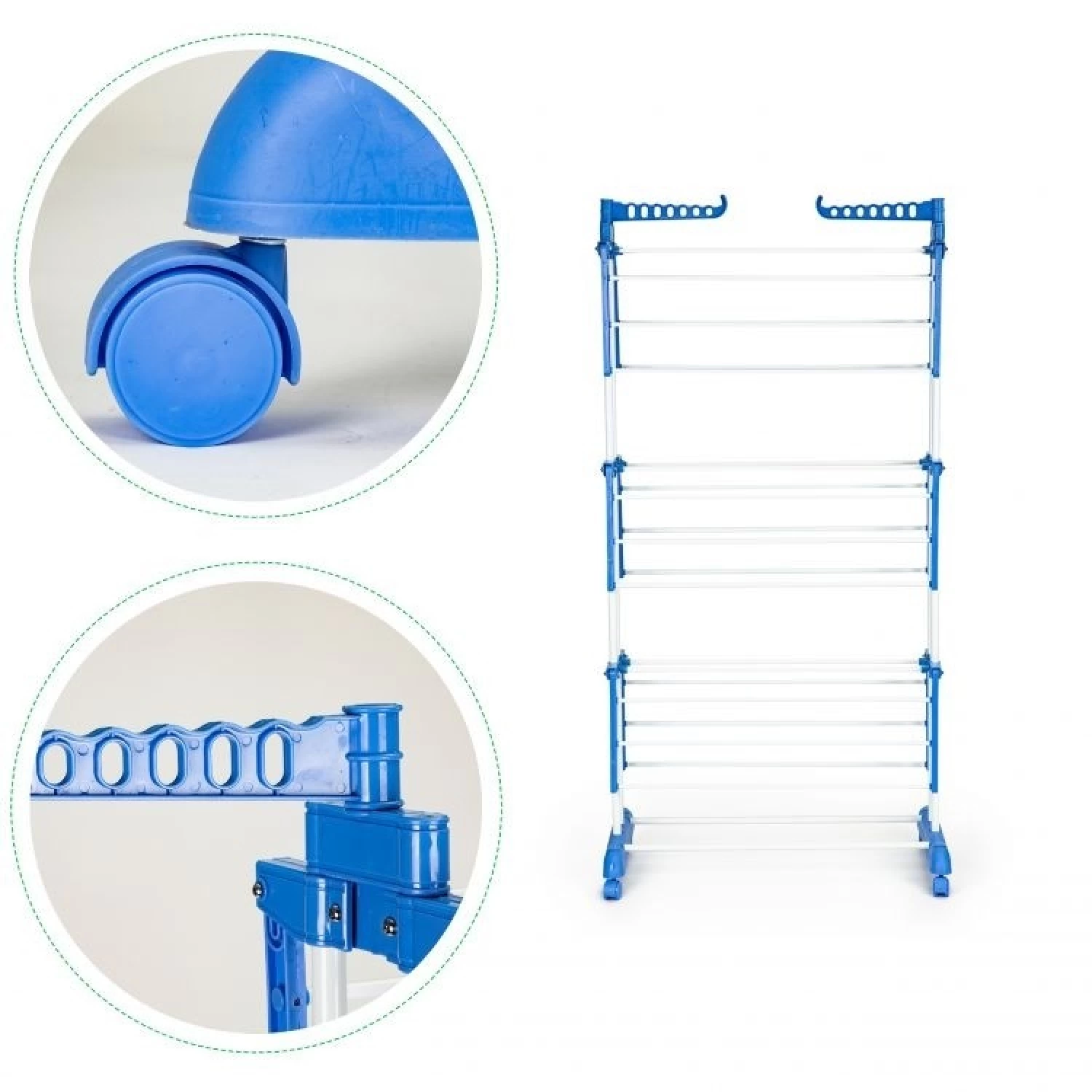 Uscător de Rufe Vertical, Pliabil și cu Roți, Capacitate 50 kg, 3 Niveluri de Uscare, Design Compact, alb/Albastru [17]