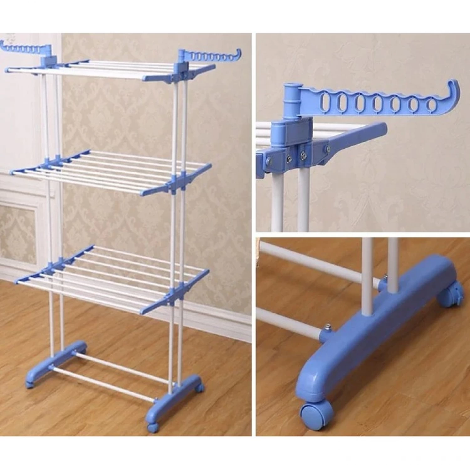 Uscător de Rufe Vertical, Pliabil și cu Roți, Capacitate 50 kg, 3 Niveluri de Uscare, Design Compact, alb/Albastru [5]