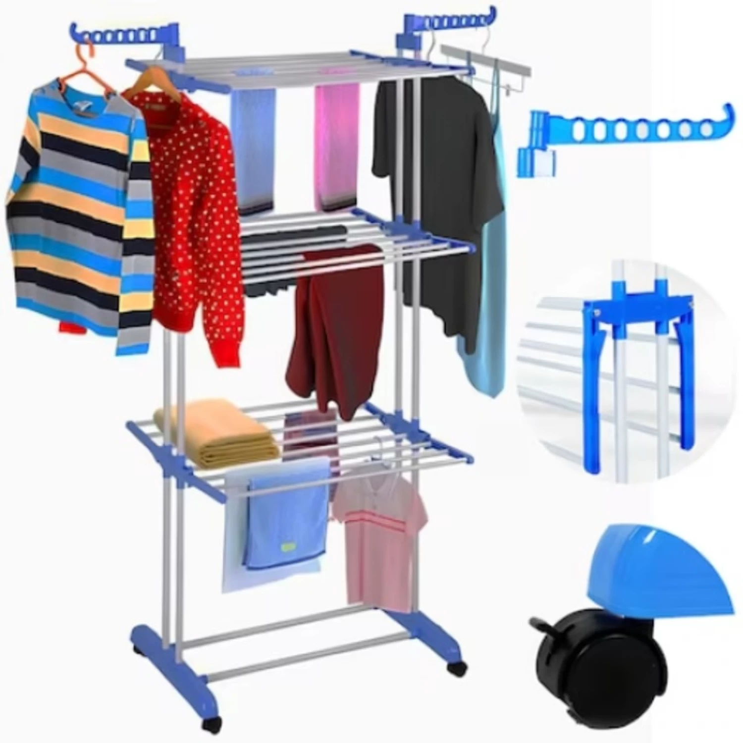 Uscător de Rufe Vertical, Pliabil și cu Roți, Capacitate 50 kg, 3 Niveluri de Uscare, Design Compact, alb/Albastru [4]