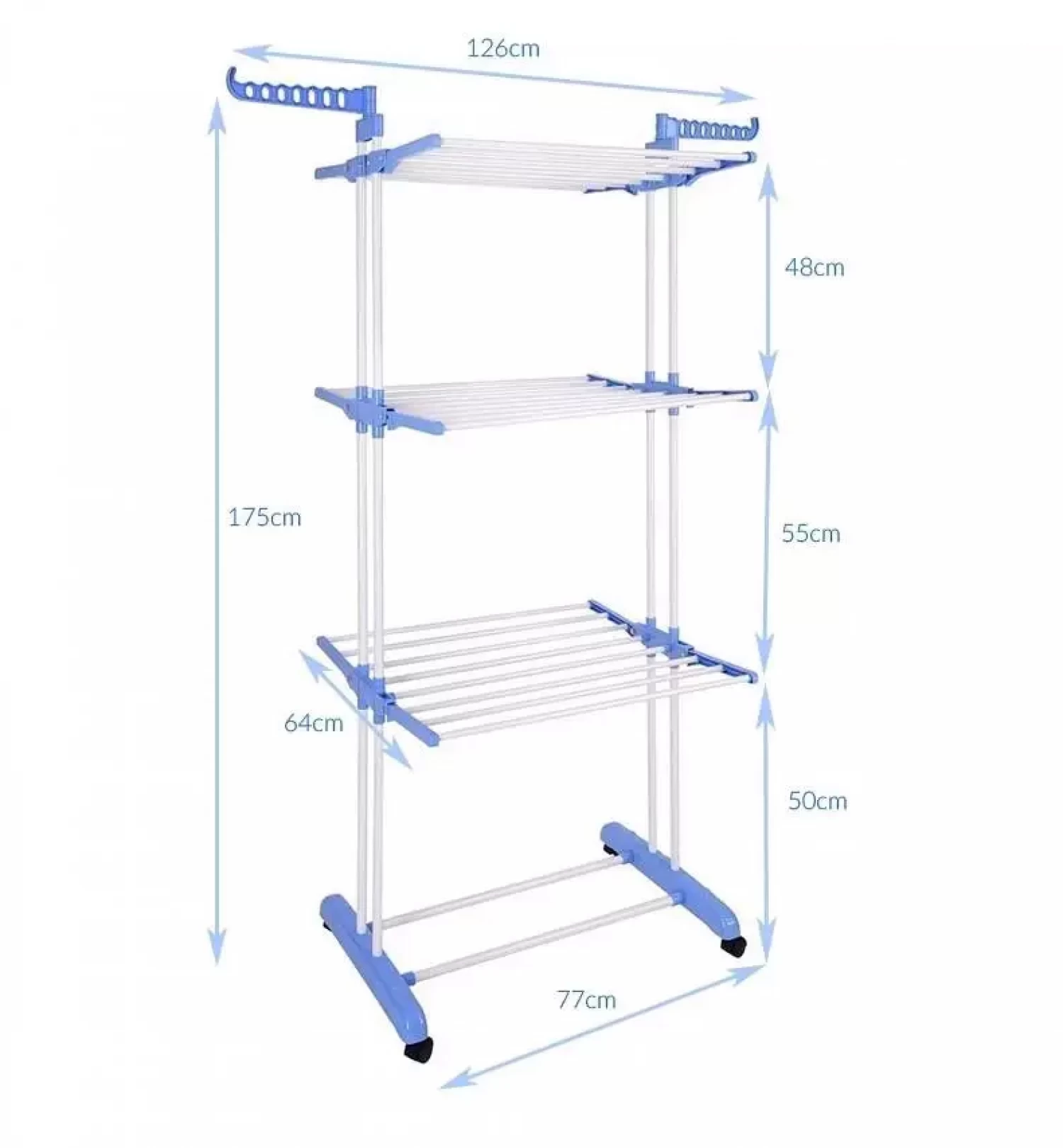 Uscător de Rufe Vertical, Pliabil și cu Roți, Capacitate 50 kg, 3 Niveluri de Uscare, Design Compact, alb/Albastru [11]