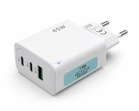 Accesorii Telefoane - Adaptor Priză 45W cu USB-C și USB-A, Încărcare Rapidă Power Delivery PD și Quick Charge QC 3.0, Încărcător de Rețea pentru Telefon, Tabletă și Alte Dispozitive, Alb