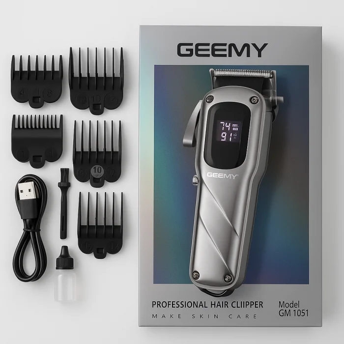 Aparate & Accesorii ingrijire personala - Aparat de tuns profesional GM8051, cu Display LCD și Lame din Oțel Inoxidabil, Alimentare Reîncărcabilă și pe Rețea, Design Elegant cu Roată de Control pentru Lungimea de Tăiere, Pieptene Reglabil pen
