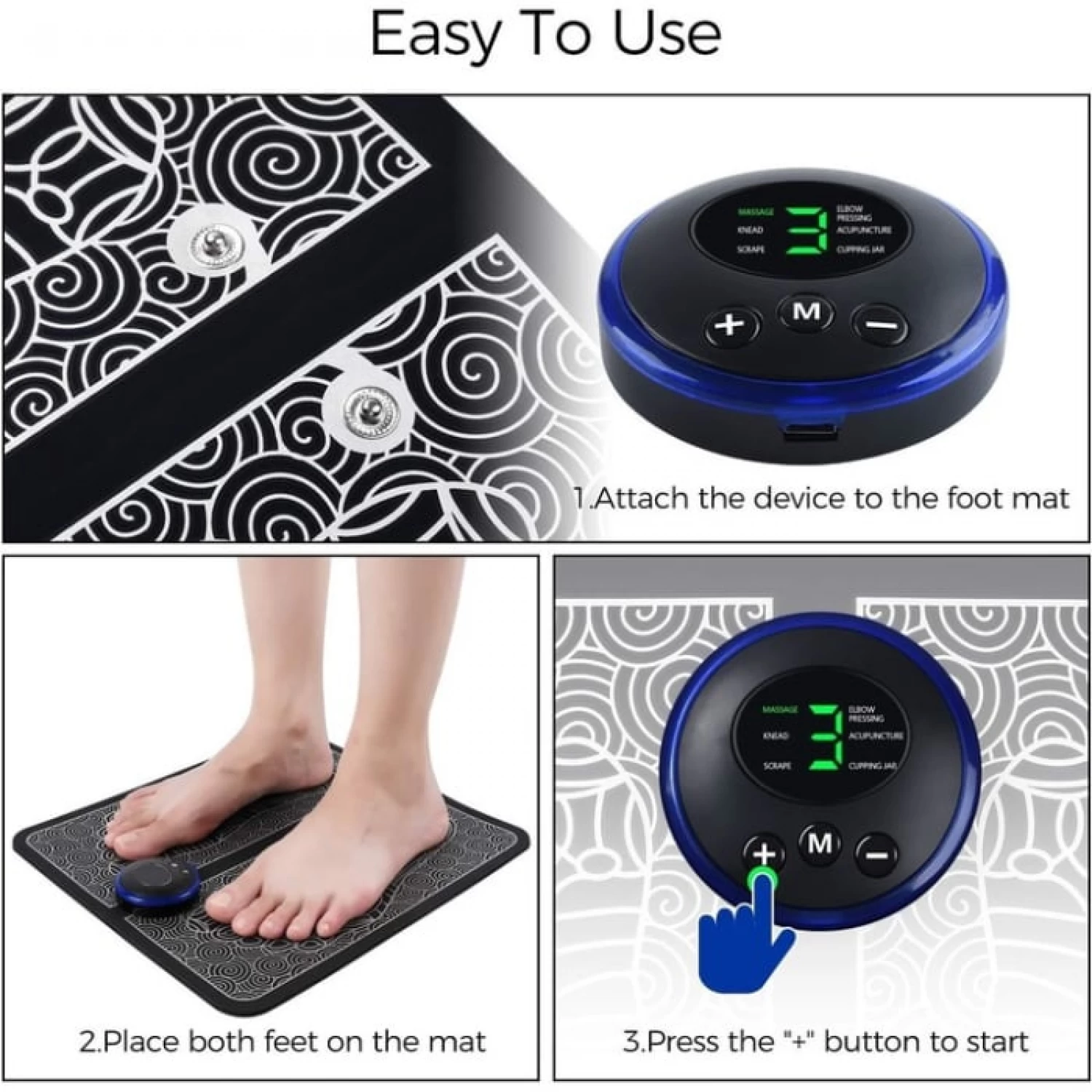 Aparat Masaj Picioare cu Tehnologie EMS - 6 Moduri, 9 Intensități, Relaxare și Circulație, Design Ergonomic Negru [4]