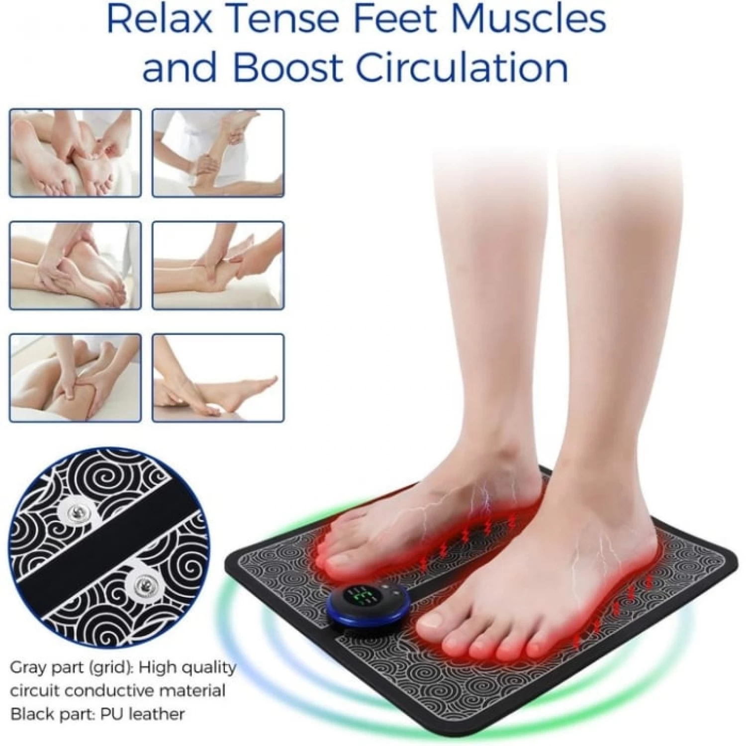 Aparat Masaj Picioare cu Tehnologie EMS - 6 Moduri, 9 Intensități, Relaxare și Circulație, Design Ergonomic Negru [2]