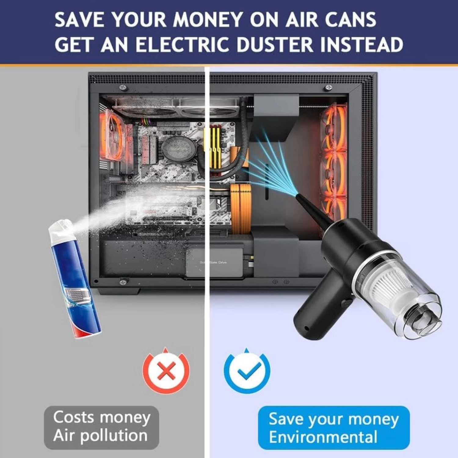 Aspirator auto portabil multifuncțional, fără fir, 9000Pa, 3 în 1, negru, USB reîncărcabil, cu duze și filtru HEPA [6]