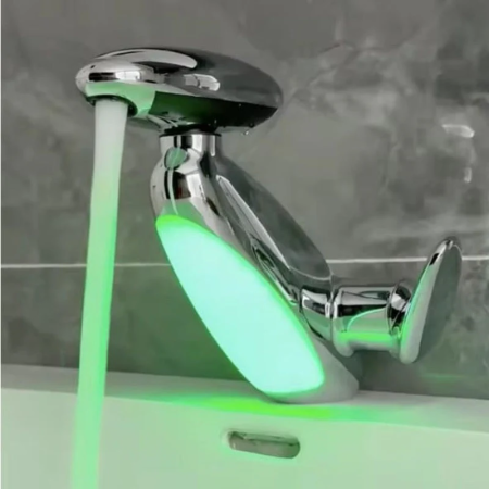 Baterie Chiuvetă Baie cu LED Inteligent, 4 Moduri de Jet, Cap Retractabil Extensibil 58 cm, Iluminare Automată în 6 Culori fără Baterii, Design Modern și Funcțional, Culoare Argintiu [1]