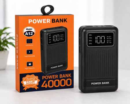 Accesorii Telefoane - Baterie Externa cu Afișaj LED Digital 1200 mAh, Încărcare Rapidă, 2 Porturi USB, Compatibil cu Telefon, Tabletă și Alte Dispozitive Mobile, Negru