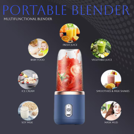 Blender Portabil USB pentru Sucuri și Smoothie-uri,400 Ml, 6 Lame din Inox, Set Mixer cu Cană Inclusă, Mini Storcător și Mixer Personal Compact pentru Utilizare Acasă sau în Călătorii [4]