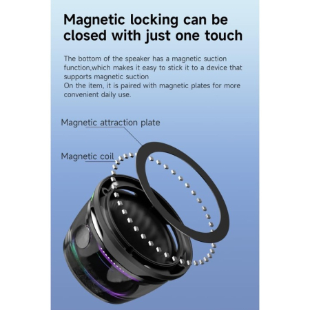 Boxă Bluetooth Rezistentă la Apă IPX7, Iluminare RGB, Sunet 3D cu TWS Dual Channel, Design Magnetic pentru Telefoane și Suprafețe Metalice, Construcție Compactă și Durabilă, Culoare Negru [7]
