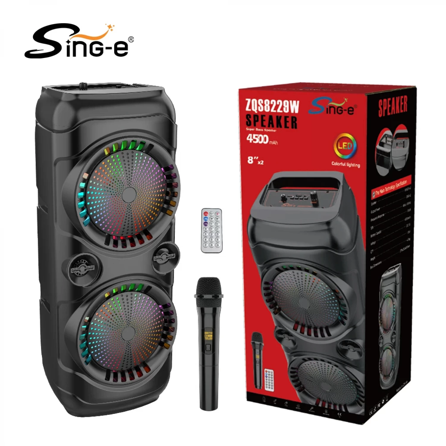 Boxe Audio - Boxă Portabilă 250 W PMPO Bluetooth cu Microfon wifi, 2 x 8 inch, Funcție Karaoke, Lumini LED, Radio FM, Rezistentă la Apă și Praf - Ideală pentru Petreceri și Distracție în Aer Liber