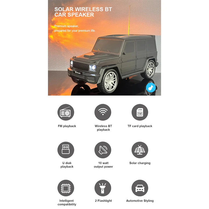 Boxă Portabilă Bluetooth Elworld GU-162, Sunet Stereo Hi-Fi cu Bass Puternic, Radio FM, Redare MP3 prin USB și Card TF, Panou Solar Integrat, Lanternă LED, Acumulator Reîncărcabil [8]