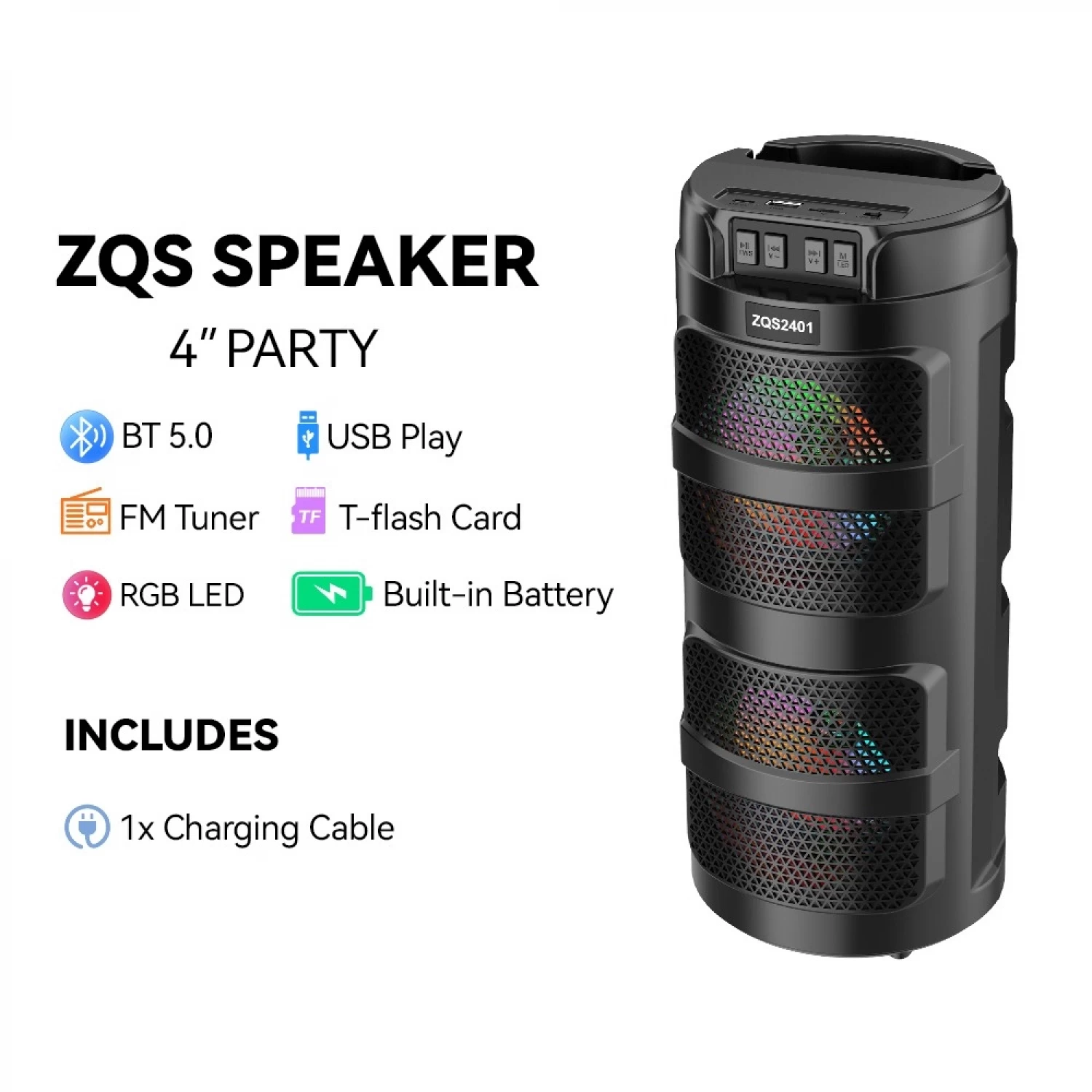 Boxă Portabilă - Sunet 300W PMPO, Bluetooth/USB/TF/AUX, Radio FM, Lumini LED Colorate, Baterie 18650, Design Compact [2]
