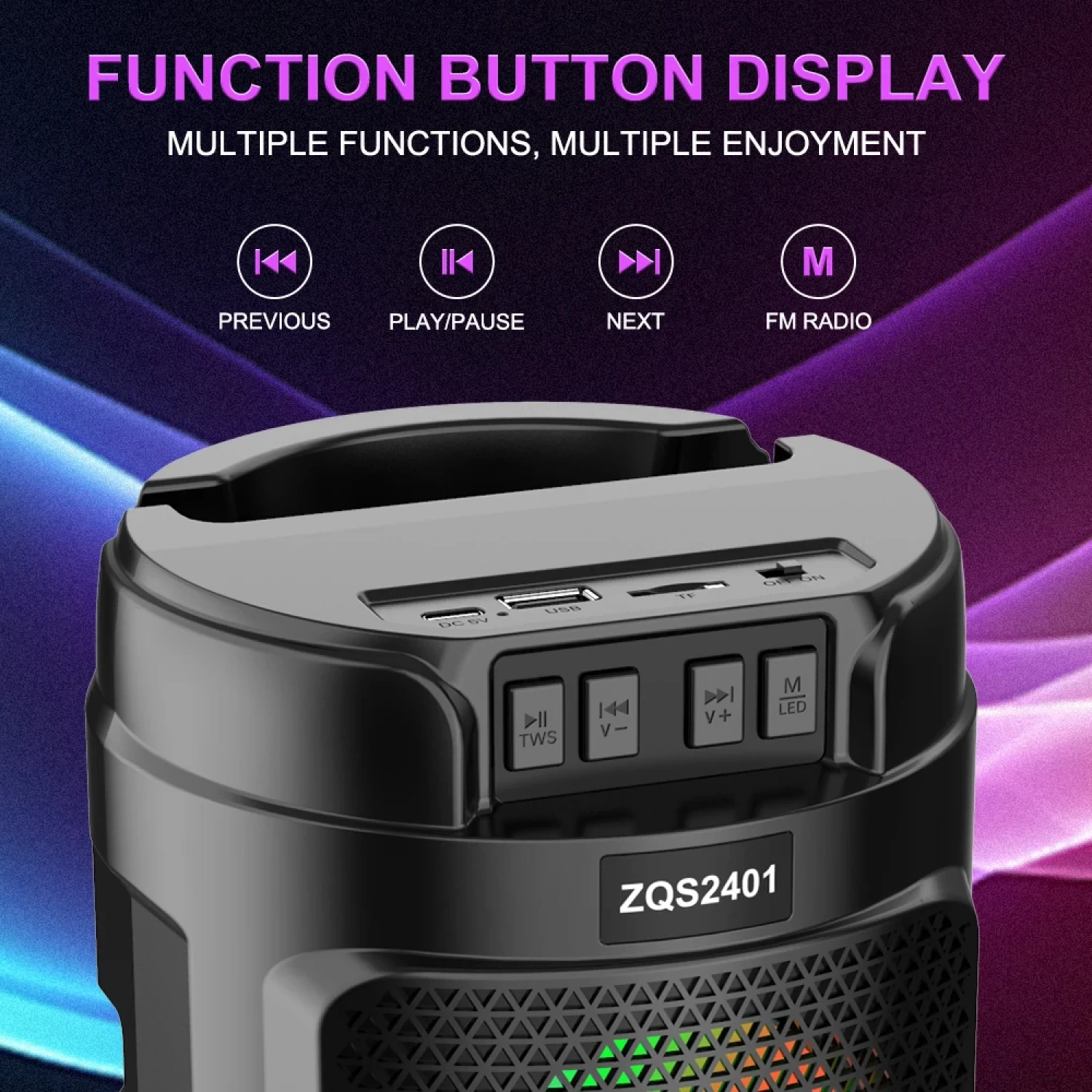 Boxă Portabilă - Sunet 300W PMPO, Bluetooth/USB/TF/AUX, Radio FM, Lumini LED Colorate, Baterie 18650, Design Compact [3]