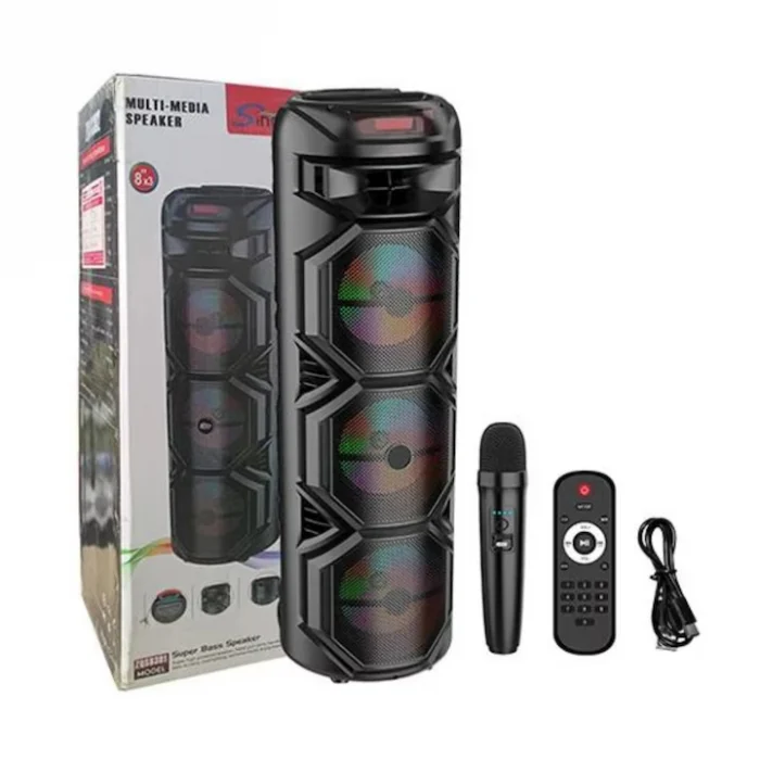 Boxe Audio - Boxă Portabilă- Sunet Puternic de 400W PMPO, Bluetooth 5.0, Lumini LED RGB Sincronizate, Microfon Wireless pentru Karaoke, Radio FM, USB, AUX, Card TF, Autonomie 4-6 Ore, Telecomandă Inclusă