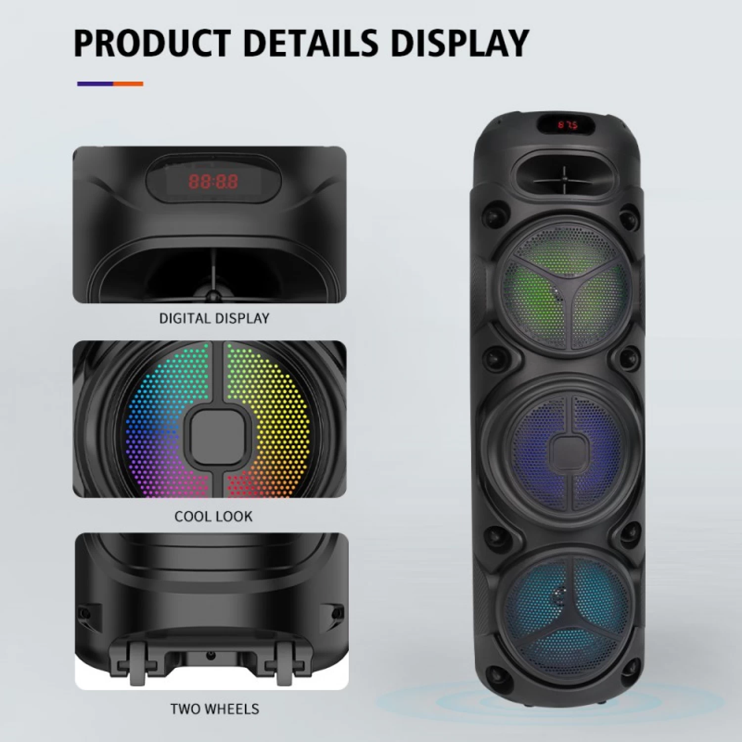 Boxă portabilă ZQS8308, 450W PMPO, 3 difuzoare 8 , Bluetooth, FM, AUX, USB, RGB, microfon wireless, telecomandă, acumulator 6000 mAh [8]