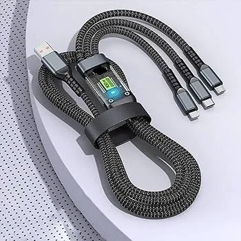Cablu 3 în 1 pentru Încărcare Rapidă, 100W, USB cu Conectori USB-C, Lightning și Micro-USB, Fast Charging, Iluminare LED, Rezistent la Tracțiune, Compatibil cu o Gamă Variată de Dispozitive [2]