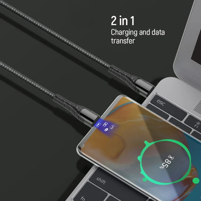 Cablu Dublu Tip-C XF-169, 66W, Încărcare Rapidă și Transfer de Date - Conectori USB-C la Ambele Capete, Material Durabil PVC/Naylon, Ideal pentru Smartphone-uri și Tablete [4]