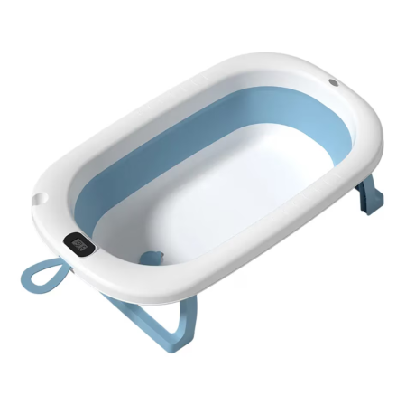 Cădiță Pliabilă pentru Bebe 0-36 Luni, Termometru Digital Integrat, Dop de Scurgere, Picioare Anti-Alunecare, Design Ergonomic Stabil și Portabil, Ideală pentru Călătorii și Spații Mici [1]