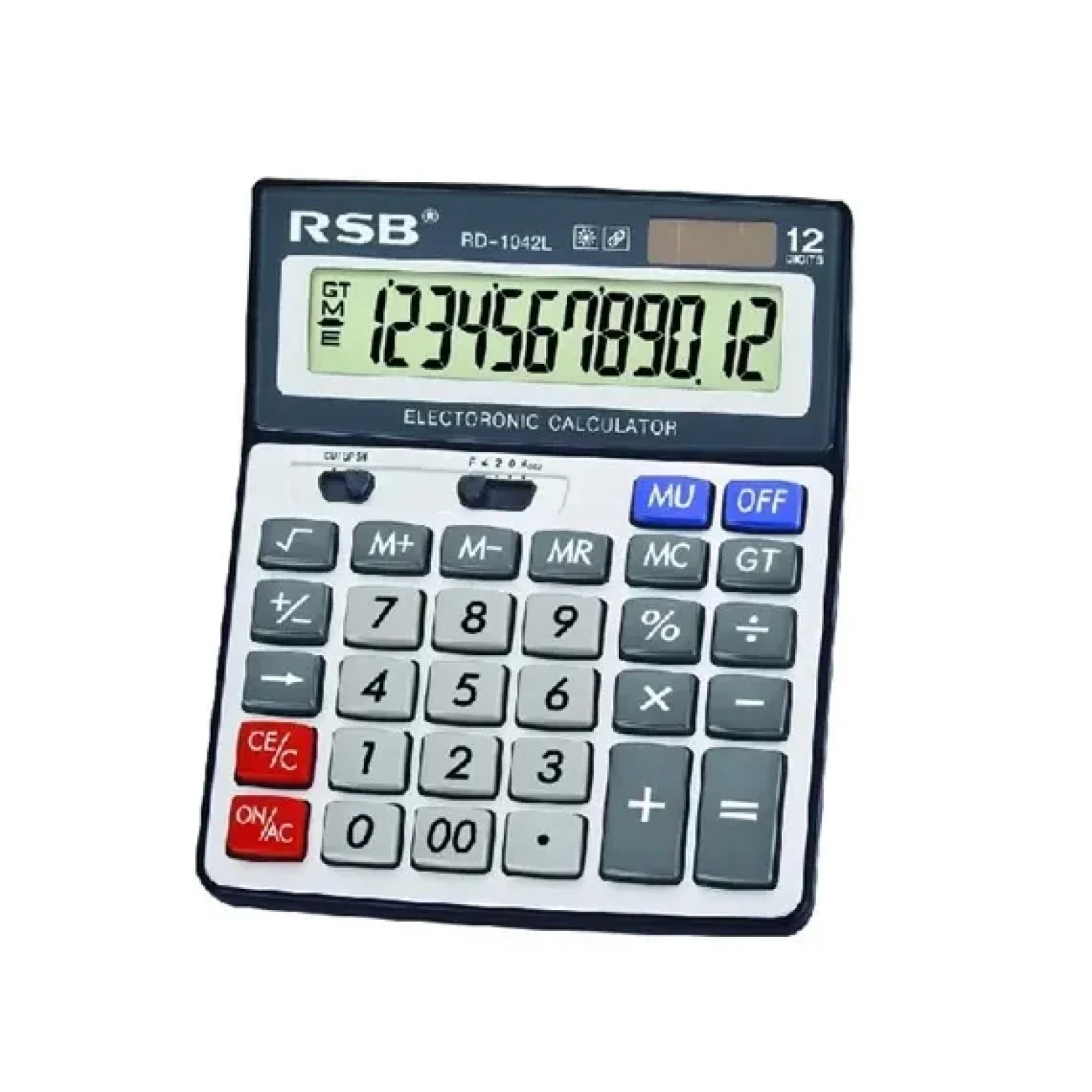 Calculatoare de birou - Calculator de Birou RD 1042L, 12 Cifre, Funcții Avansate (Rădăcină Pătrată, Memorie, Total General), Ecran LCD Inclinat, Alimentare Duală Solară și pe Baterie