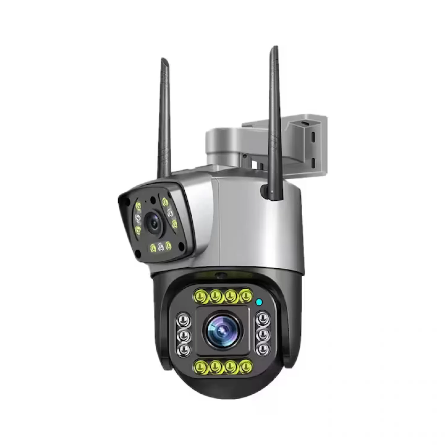 Camere de supraveghere - Camera supraveghere dubla, 4g, 2 lentile comunicare bidirectionala, cu aplicatie pentru Android, IOS si PC, gri/negru