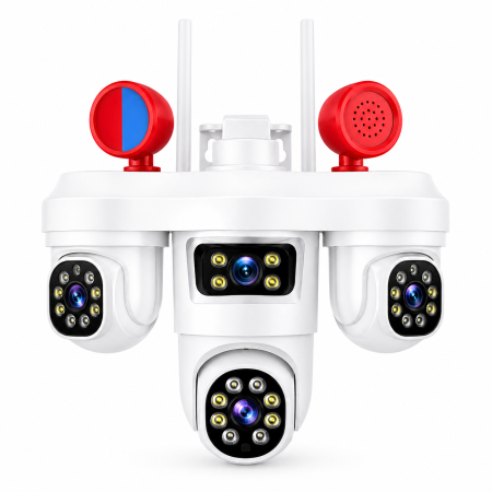 Cameră Supraveghere Exterior/interior WiFi 3 Lentile, 360°, Vezi Totul din Telefon, Night Vision, Audio Bidirecțional, Sirenă Integrată [1]