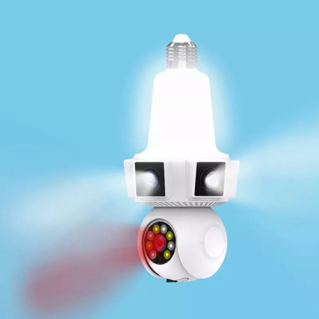 Cameră Supraveghere Tip Bec WiFi 1080p, 3 Lentile, 360°, Zoom 10X, Night Vision, Audio Bidirecțional, Montaj E27 [4]