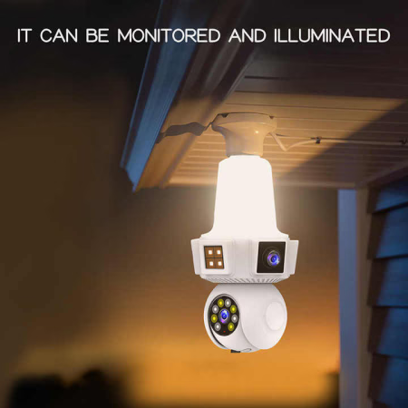 Cameră Supraveghere Tip Bec WiFi 1080p, 3 Lentile, 360°, Zoom 10X, Night Vision, Audio Bidirecțional, Montaj E27 [7]