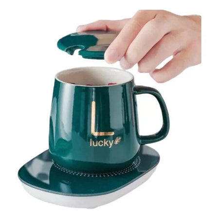 Cană Ceramică Inteligentă cu Încălzire Automată - 350 ml, Menținere la 55°C, Suport USB, Capac și Linguriță, Verde Regal [4]