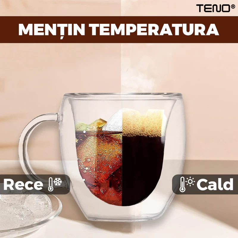 Cană din sticlă cu perete dublu 250 ml, design modern inimioară, termorezistentă, sticlă borosilicată anticondens, 9×8 cm [2]