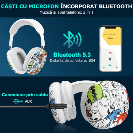 Căști Wireless Bluetooth Tip Bentiță, Sunet Hi-Fi Stereo, Funcție de Anulare a Zgomotului, Microfon Încorporat, Rezistente la Apă, Compatibile cu Android, iOS și PC [5]