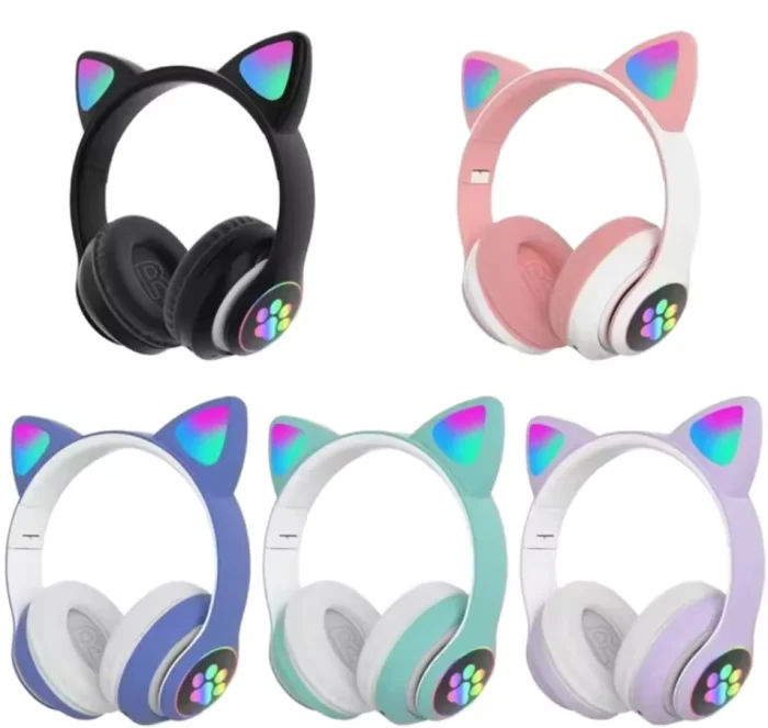 Accesorii Telefoane - Căști wireless Smart Technology, Bluetooth 5.0, LED Cat Ears, microfon, slot SD/FM, autonomie 10h, pliabile