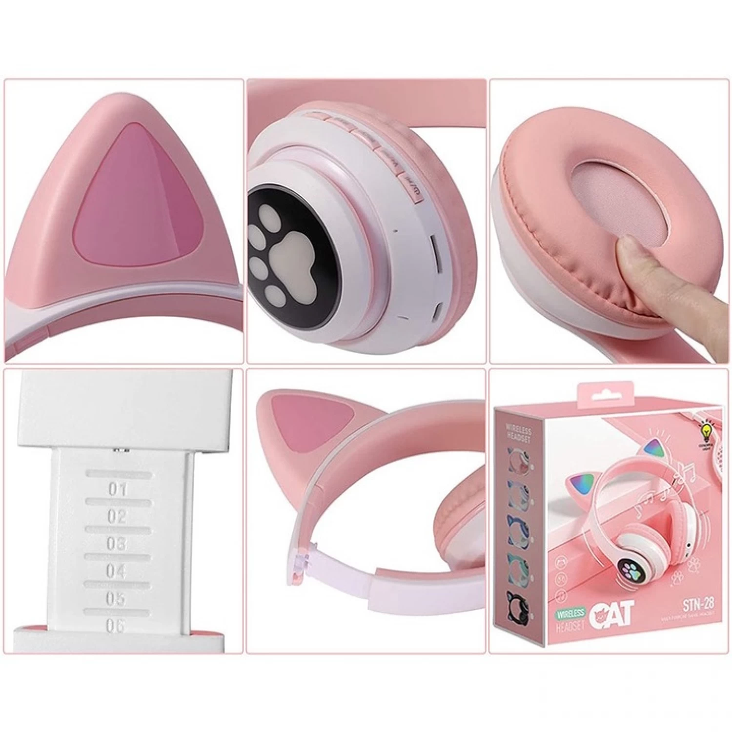 Căști wireless Smart Technology, Bluetooth 5.0, LED Cat Ears, microfon, slot SD/FM, autonomie 10h, pliabile [16]