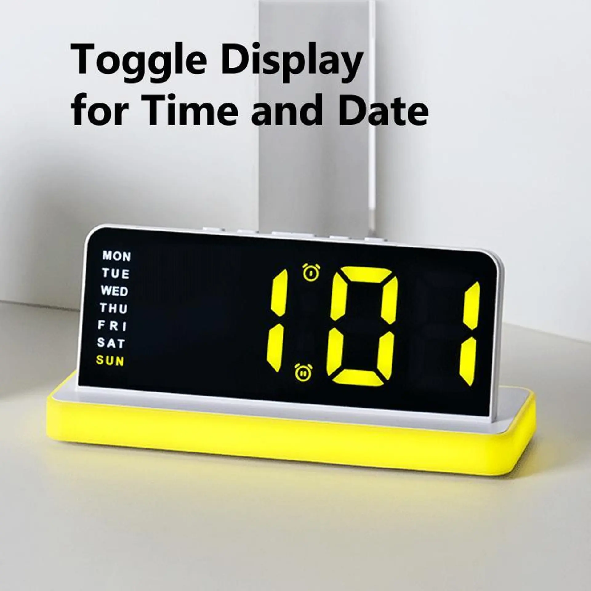 Ceas Digital cu Deșteptător LED, Ecran Tip Oglindă, Alarmă Dublă, Lumină Ambientală în 5 Culori, 3 Trepte de Luminozitate, Afișare Oră, Dată și Temperatură, Alimentare prin USB [2]