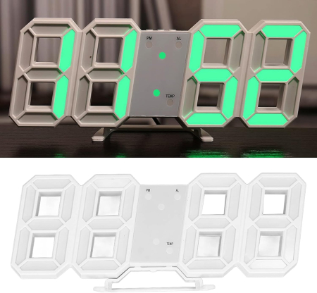 Ceas Digital LED 3D de Masă, Ramă Albă, Ecran LED Mare cu Afișare Oră, Temperatură și Cronometru, Alarmă cu Funcție Snooze, Carcasă ABS, Dimensiuni 23 × 9,3 cm [3]