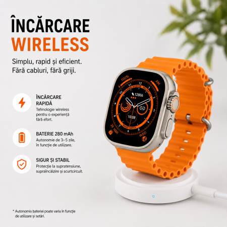 Ceas Inteligent SmartWatch 2.1 inch+ Curea EXTRA, Apel Bluetooth, Incarcator Wireless, metal, Notificari Apel si Retele Sociale, Oximetru, Ritm Cardiac, Termometru, Monitorizare somn, 105 M [3]