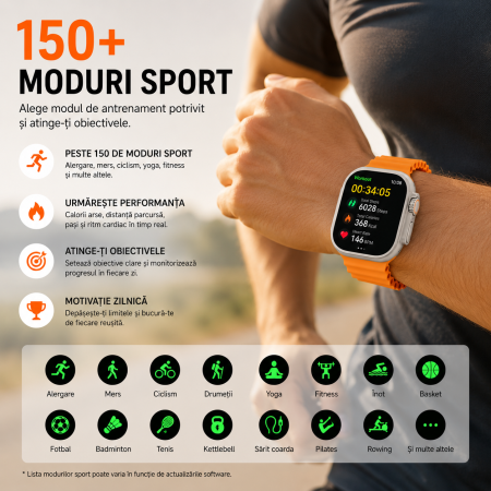 Ceas Inteligent SmartWatch 2.1 inch+ Curea EXTRA, Apel Bluetooth, Incarcator Wireless, metal, Notificari Apel si Retele Sociale, Oximetru, Ritm Cardiac, Termometru, Monitorizare somn, 105 M [2]
