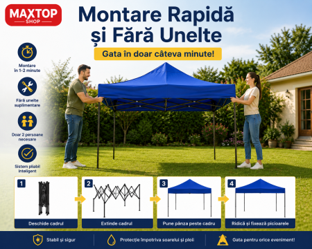 Cort pavilion pliabil,18 kg, 3x3 m, Cadru metal cu panza impermeabila pentru Curte, Gradina, Evenimente, Alb [10]