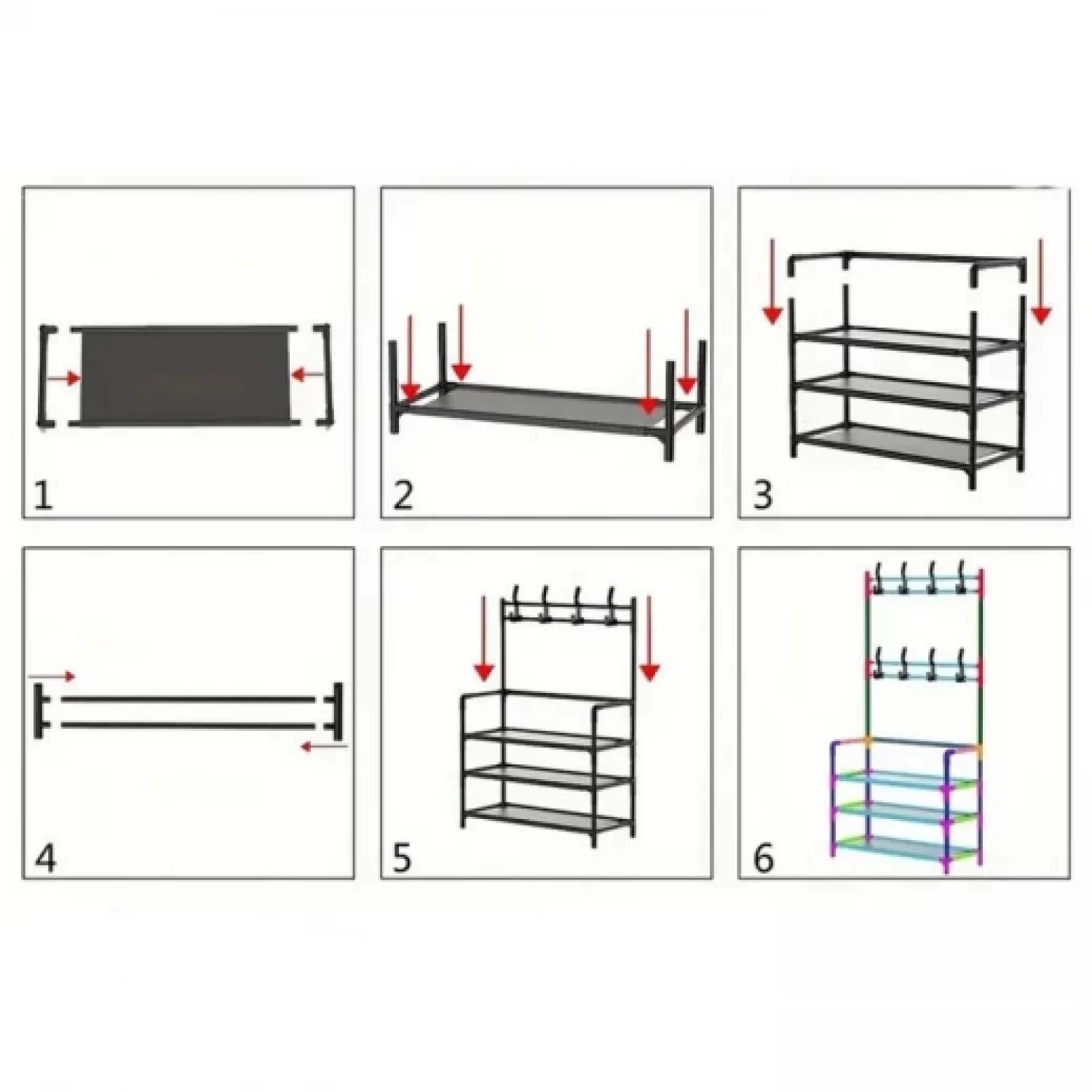 Cuier Metalic cu 5 Rafturi și 8 Cârlige, Organizator Multifuncțional pentru Haine, Pantofi și Genți, Design Modern, 168 cm, negru [2]