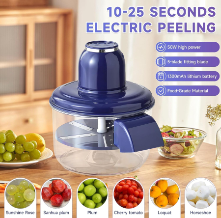 Dispozitiv electric pentru curățare struguri și usturoi, 50W, wireless cu încărcare USB, design compact din inox și ABS, utilizare ușoară [3]